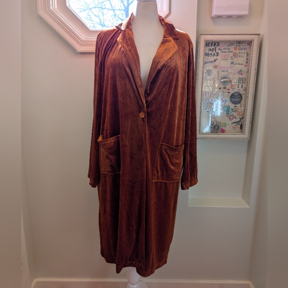 Long burnt orange blazer duster